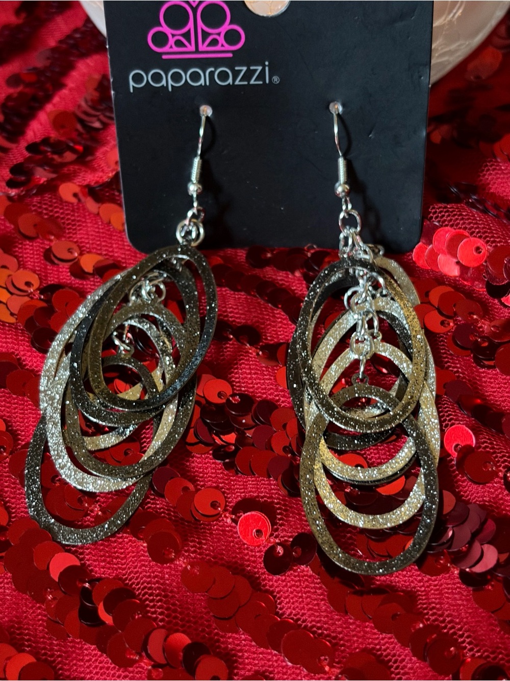paparazzi Sparkling Silver Layered Hoop Dangle Earrings